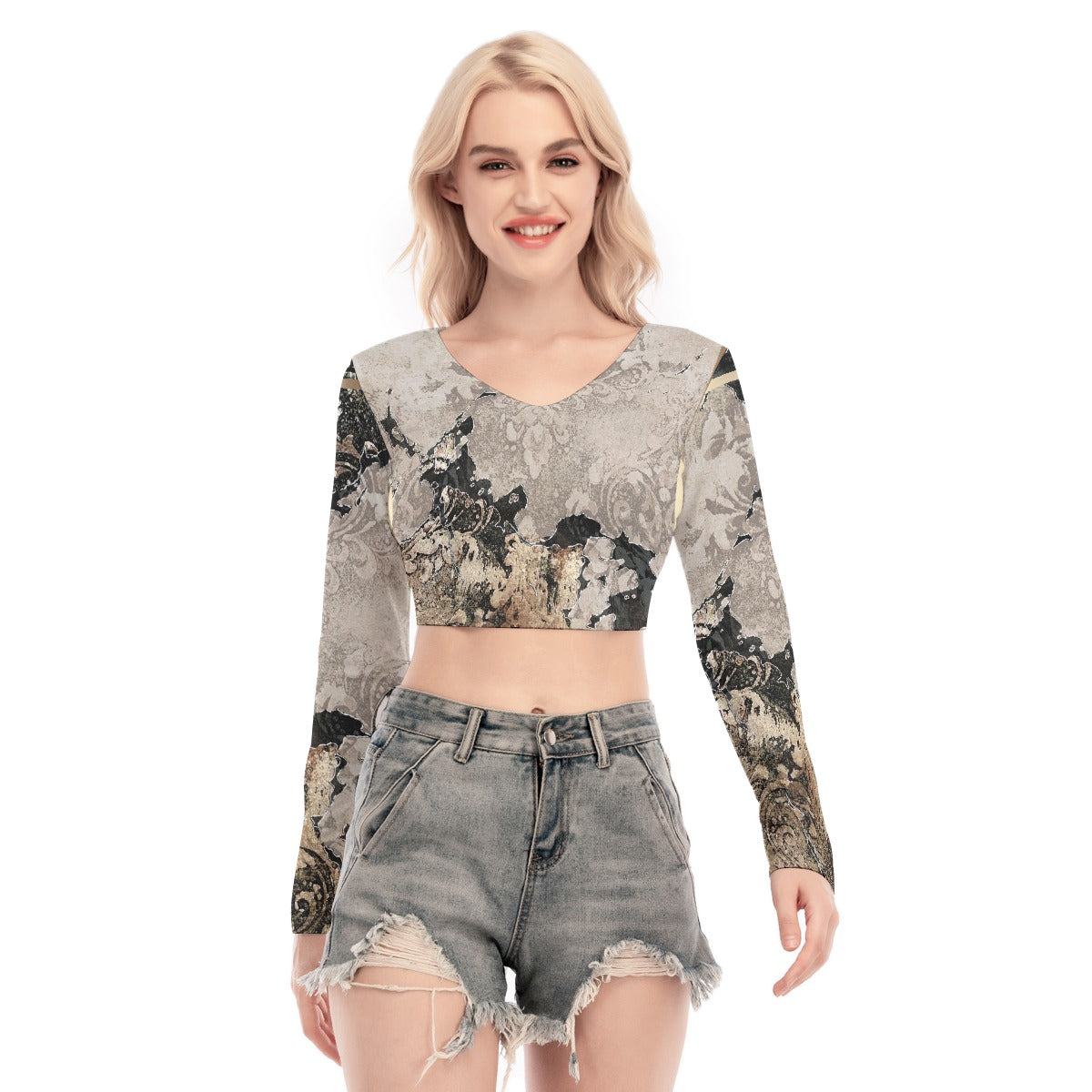 All-Over Print Women's Back Hollow T-shirt With Strap
