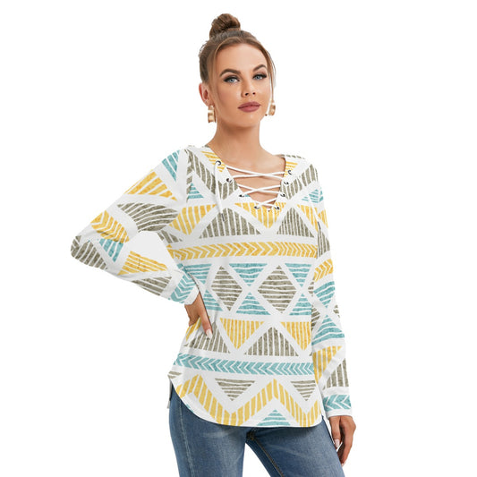All-Over Print Women's Long Sleeve Neckline Tie Sweatshirt
