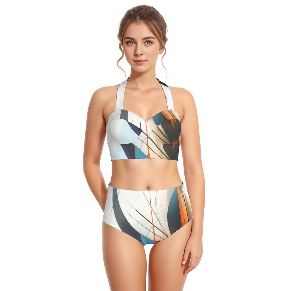 All-Over Print Women's Swimsuit Set With Halter