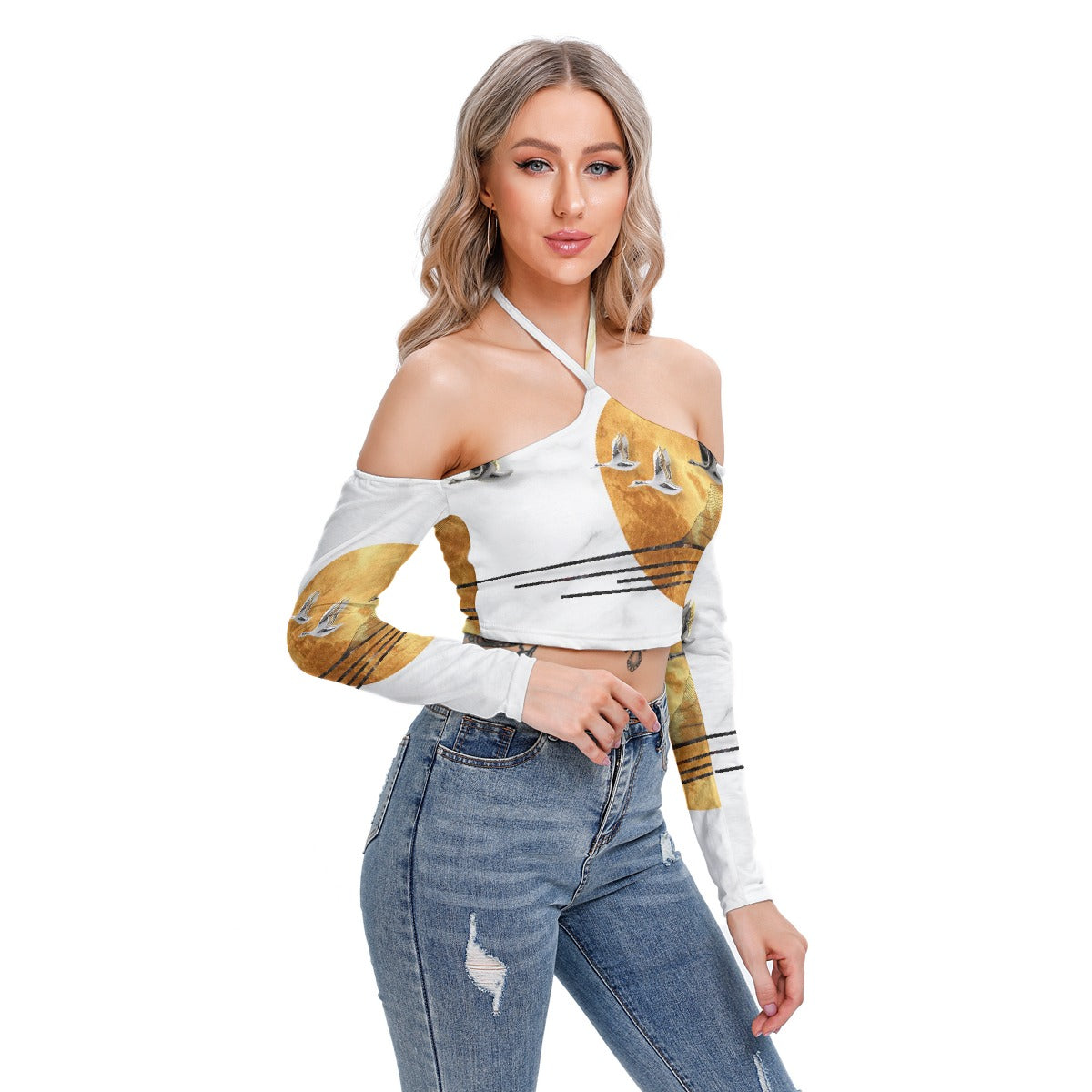 All-Over Print Women's Halter Lace-up Top