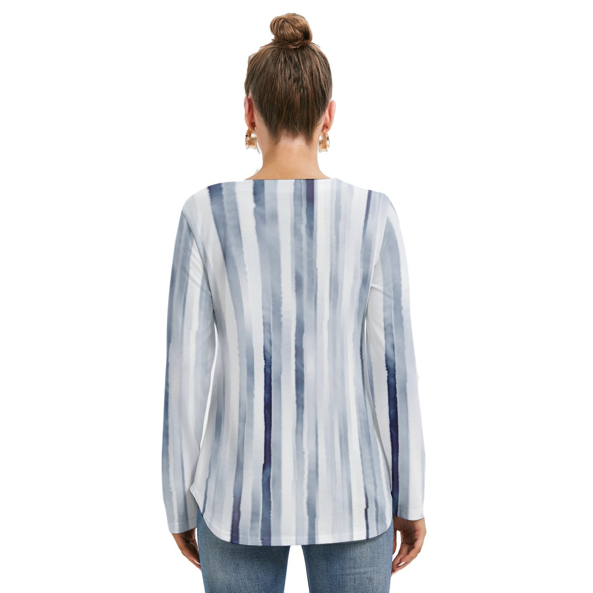 All-Over Print Women's Long Sleeve Neckline Tie Sweatshirt