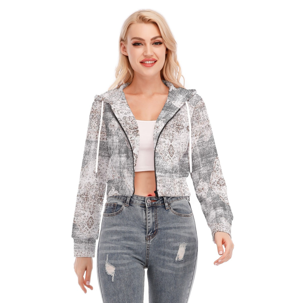 All-Over Print Women's Crop Top Hoodie With Zipper Closure