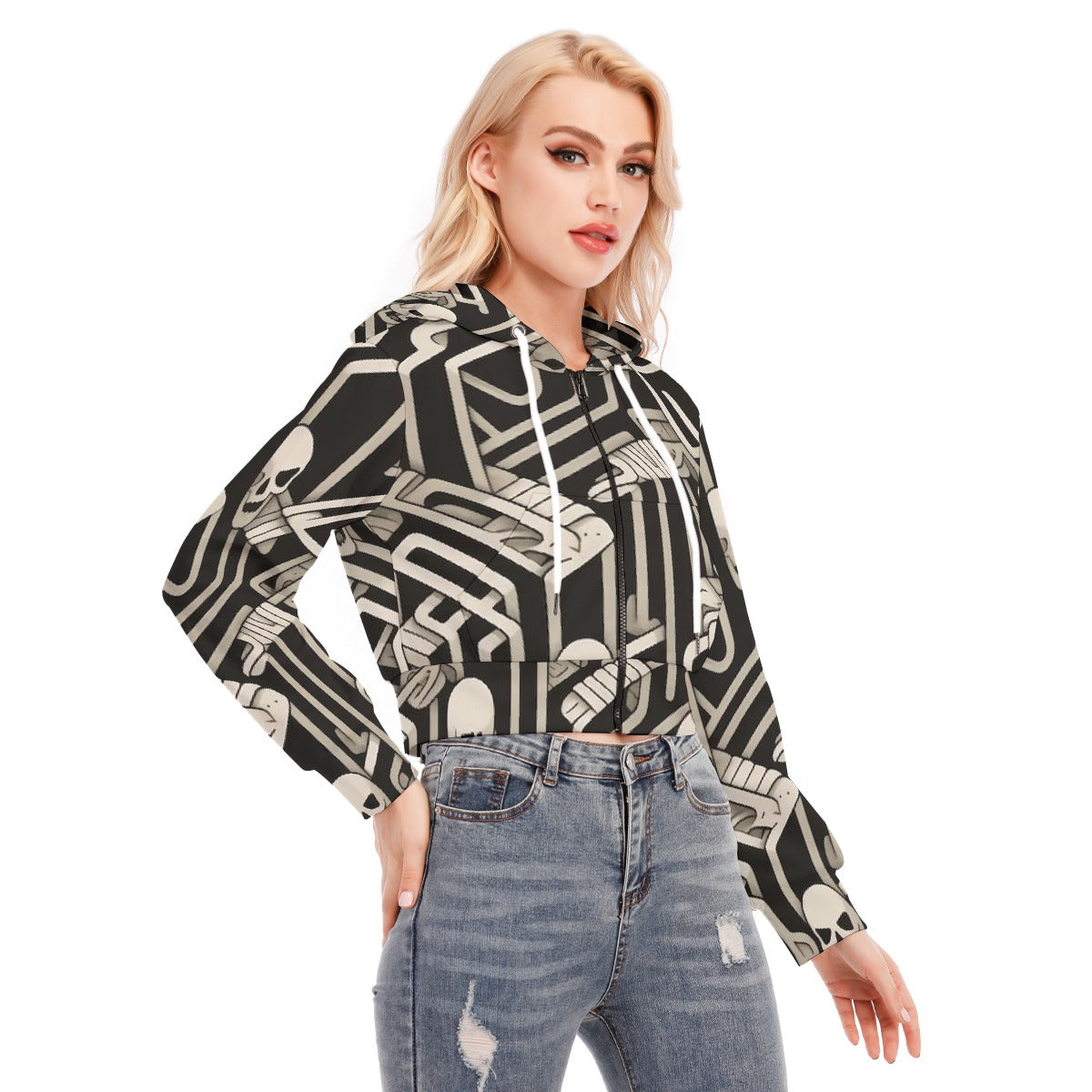 All-Over Print Women's Crop Top Hoodie With Zipper Closure