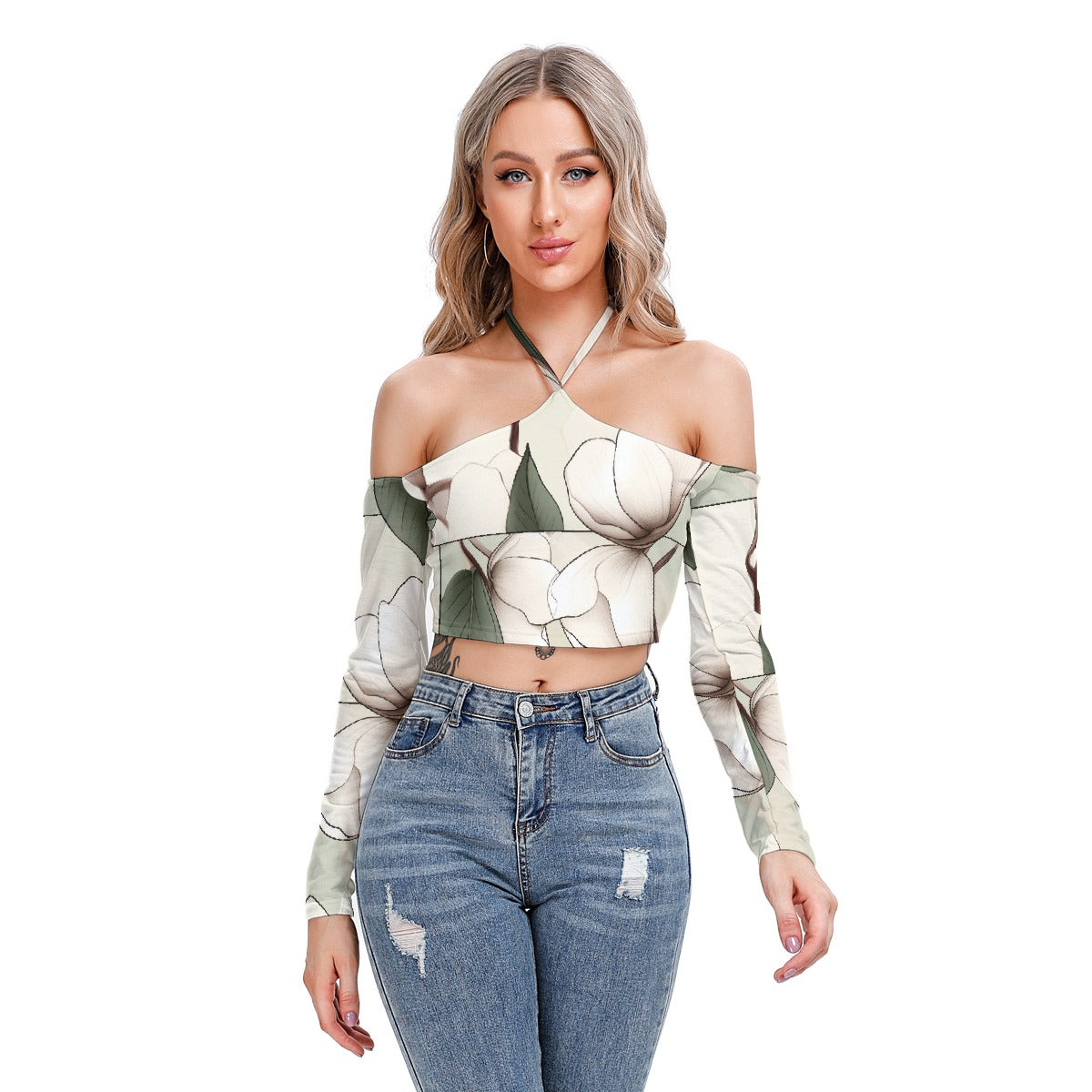 All-Over Print Women's Halter Lace-up Top