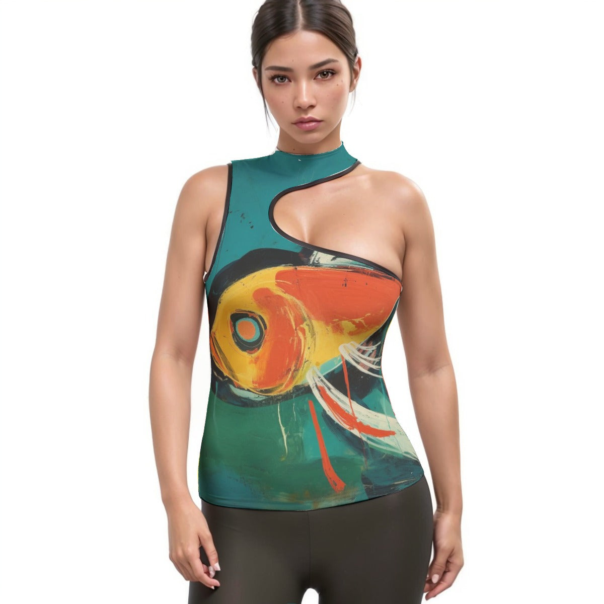 All-Over Print Women's Halter Sleeveless Asymmetrical Tank Top