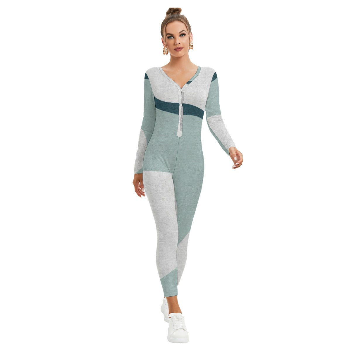 All-Over Print Women's Plunging Neck Jumpsuit