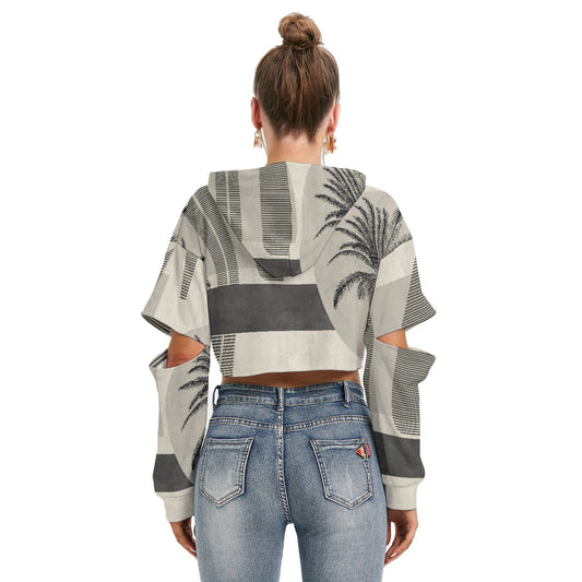 All-Over Print Women's Heavy Fleece Hoodie With Hollow Out Sleeve