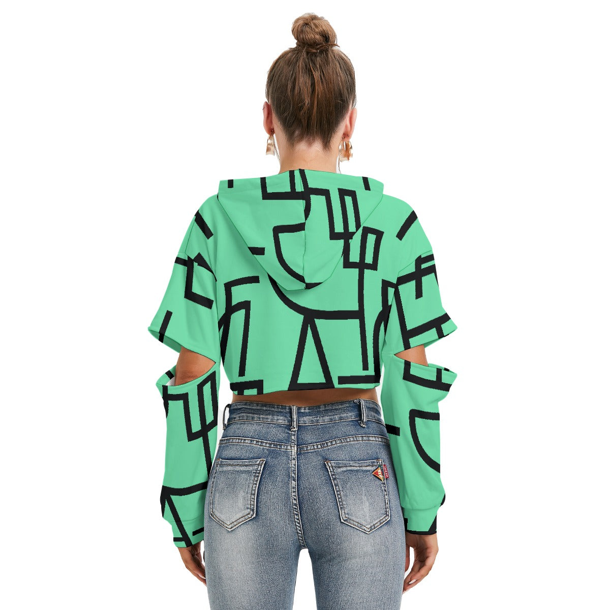 All-Over Print Women's Heavy Fleece Hoodie With Hollow Out Sleeve