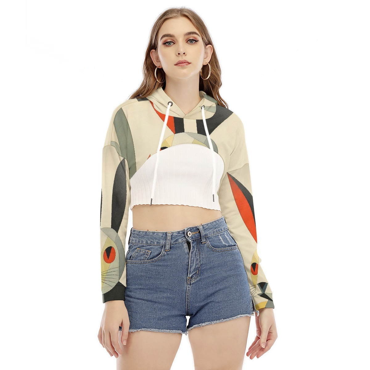 All-Over Print Women's Smock Short Hoodie With Long Sleeve