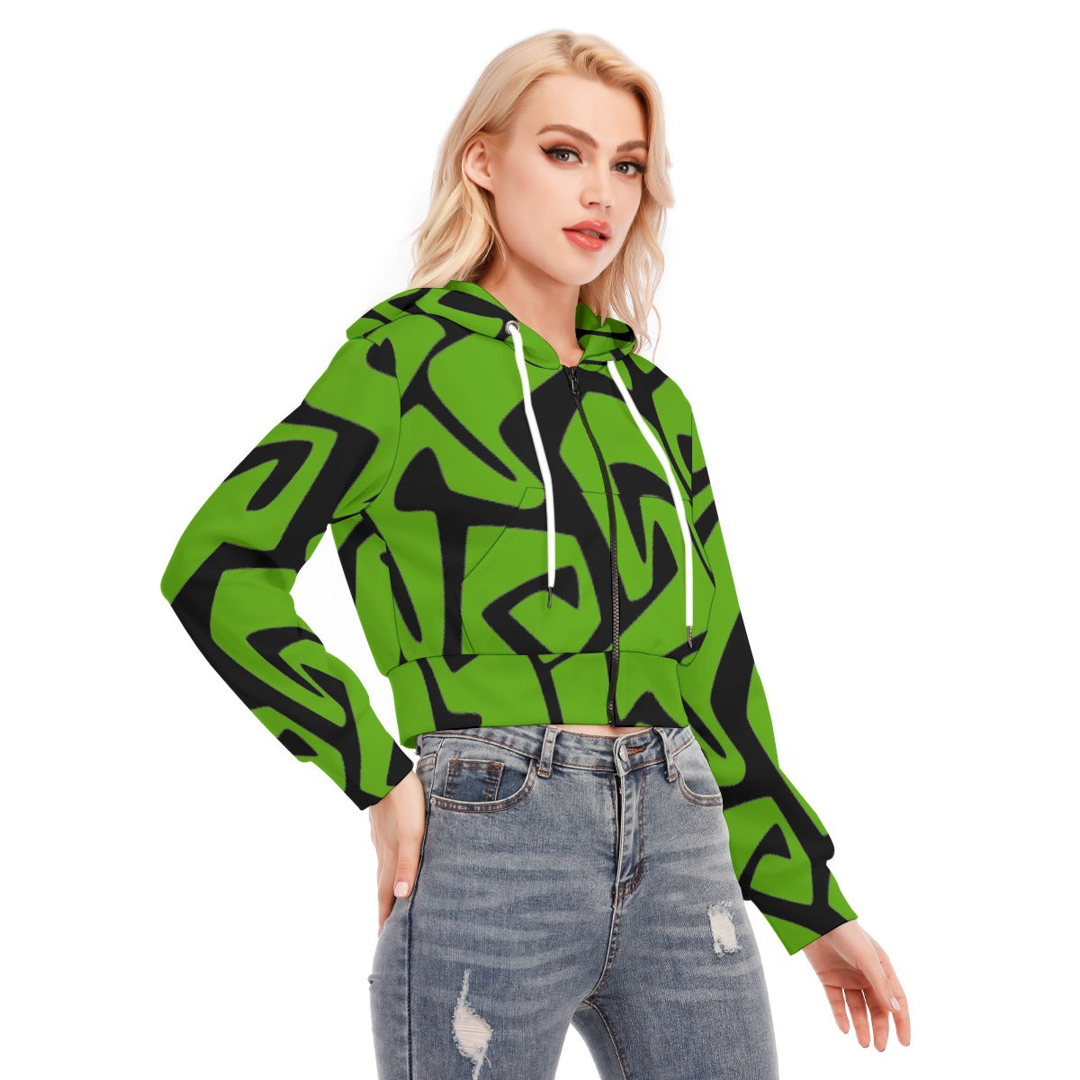 All-Over Print Women's Crop Top Hoodie With Zipper Closure