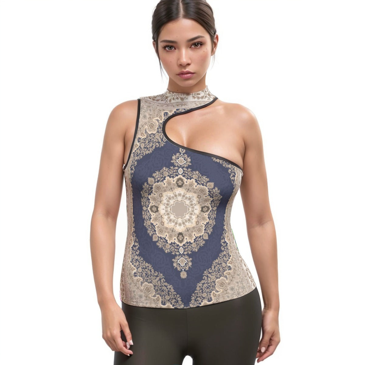 All-Over Print Women's Halter Sleeveless Asymmetrical Tank Top