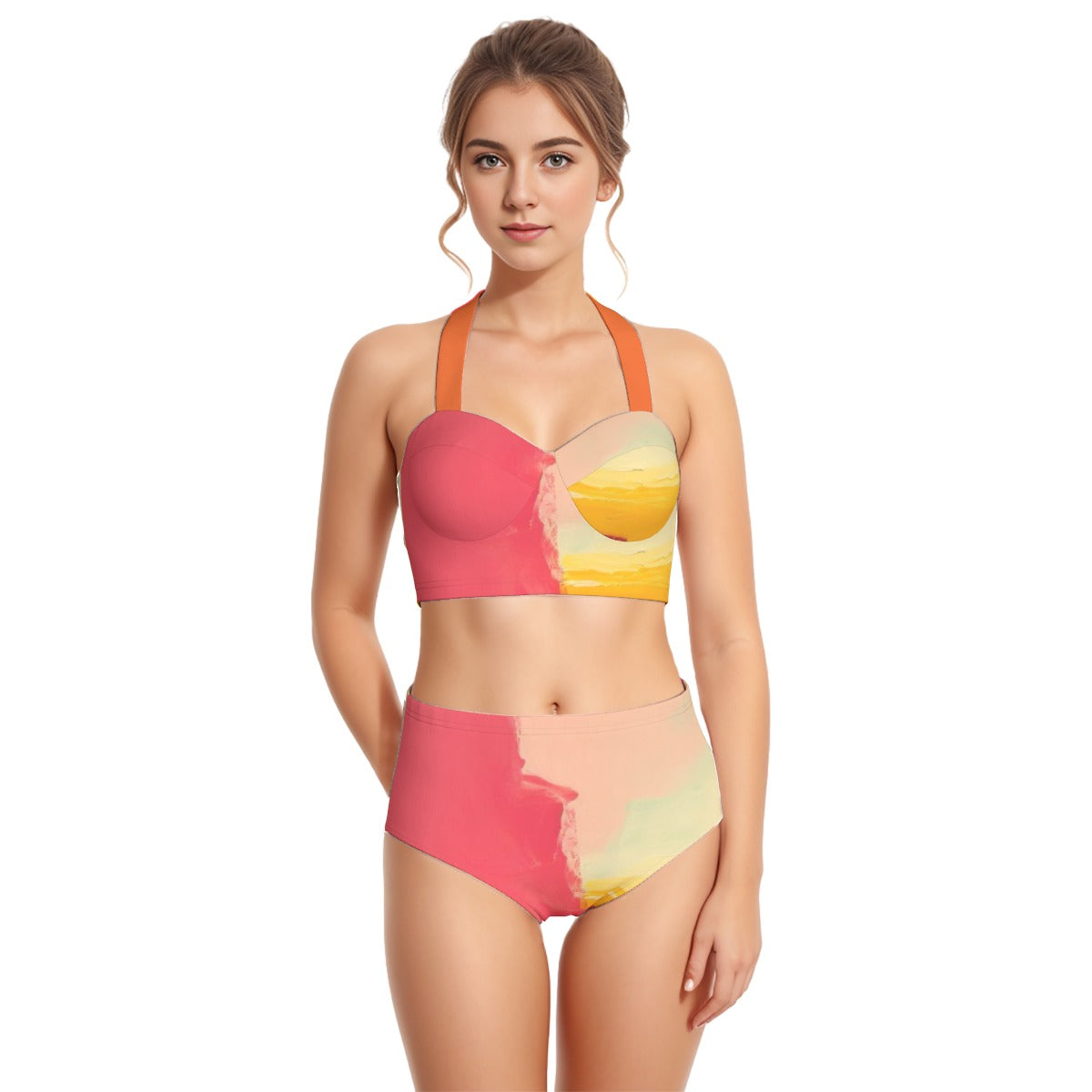 All-Over Print Women's Swimsuit Set With Halter