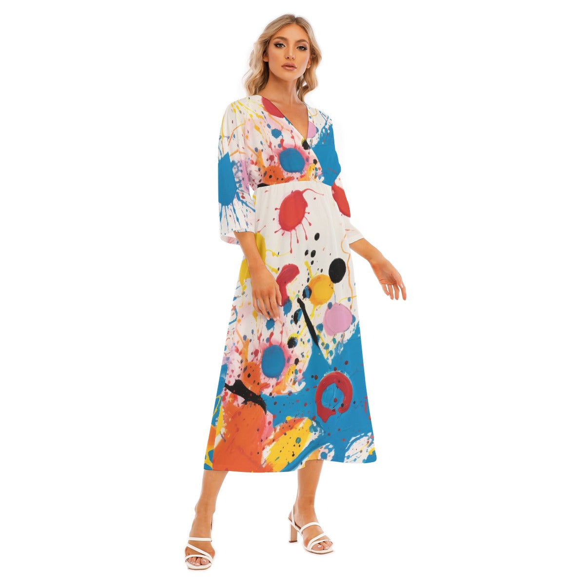 All-Over Print Women's Mid-Sleeve Long Dress