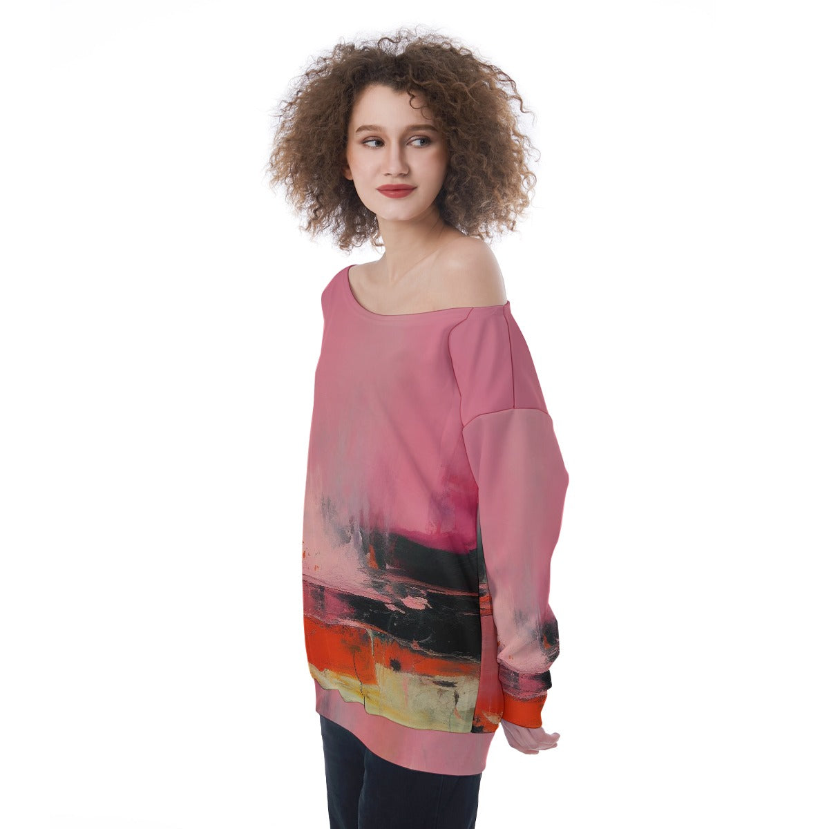 All-Over Print Oversized Women's Off-Shoulder Sweatshirt