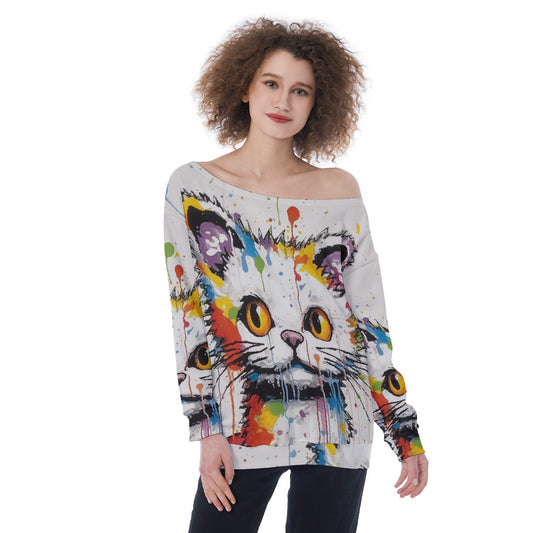 All-Over Print Oversized Women's Off-Shoulder Sweatshirt