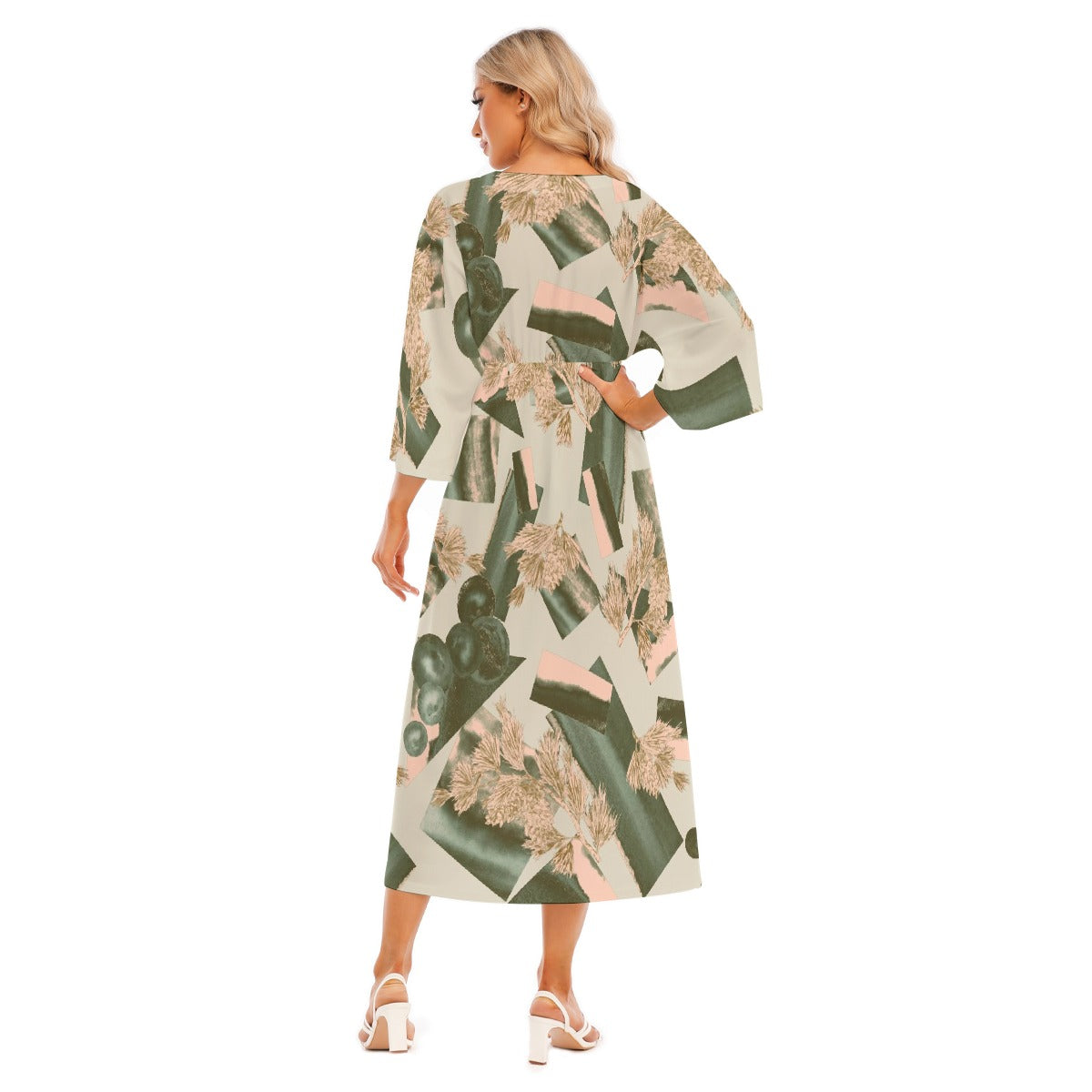 All-Over Print Women's Mid-Sleeve Long Dress