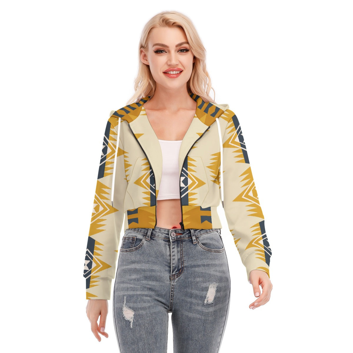 All-Over Print Women's Crop Top Hoodie With Zipper Closure