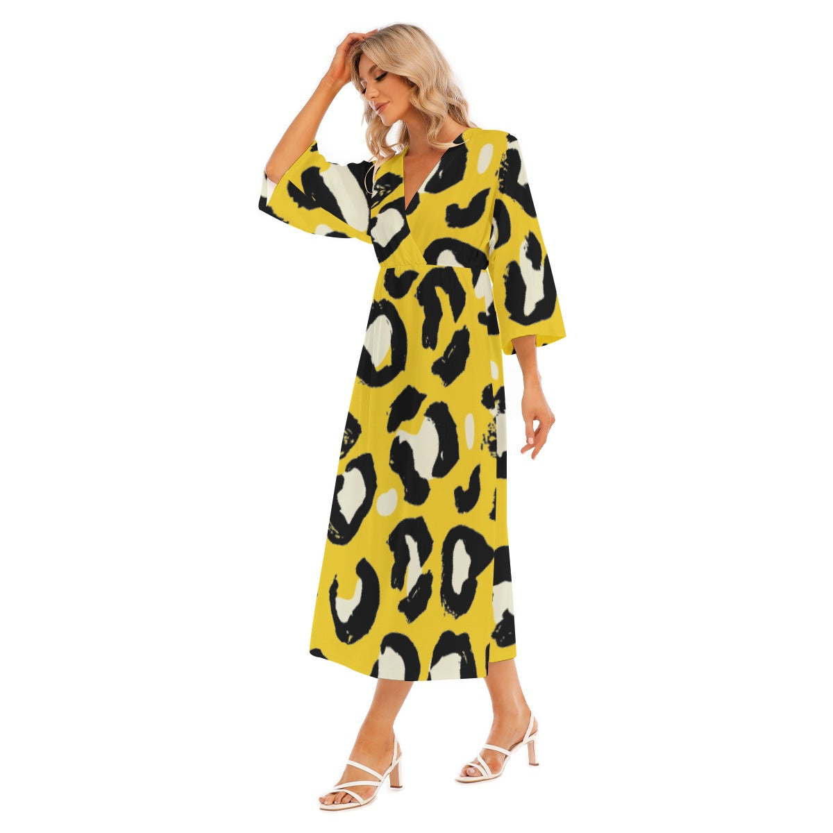 All-Over Print Women's Mid-Sleeve Long Dress