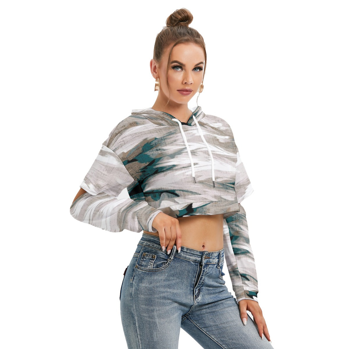 All-Over Print Women's Heavy Fleece Hoodie With Hollow Out Sleeve