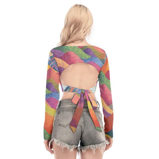 All-Over Print Women's Back Hollow T-shirt With Strap