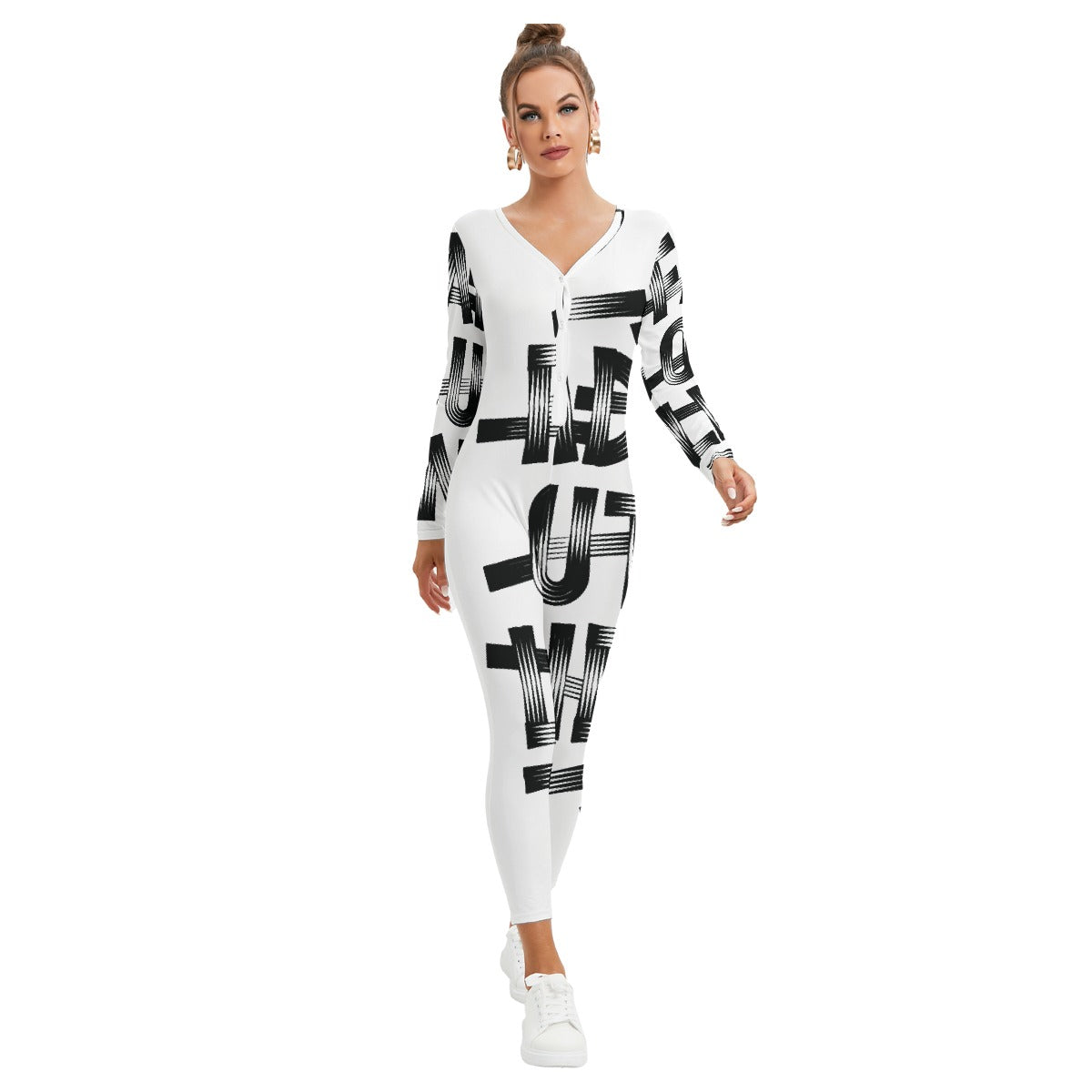 All-Over Print Women's Plunging Neck Jumpsuit