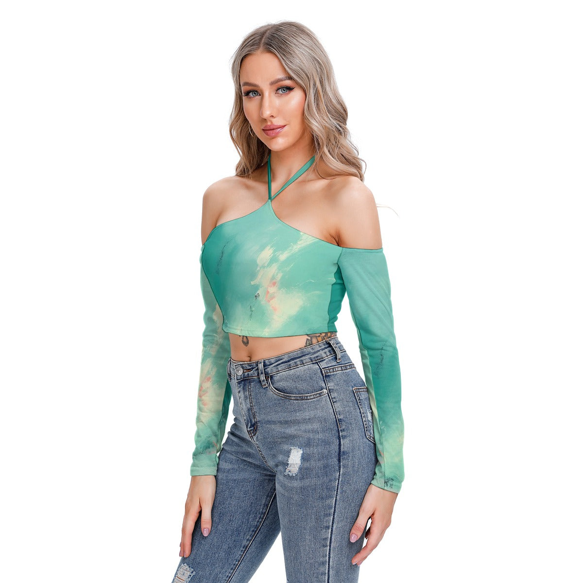 All-Over Print Women's Halter Lace-up Top