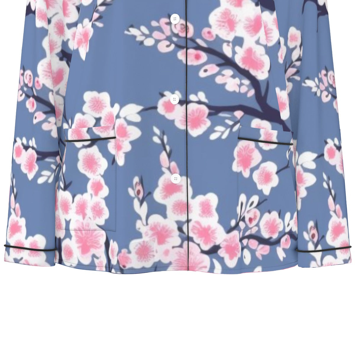 All-Over Print Women's Long Sleeve Pajama Set With Black Contrast Piping