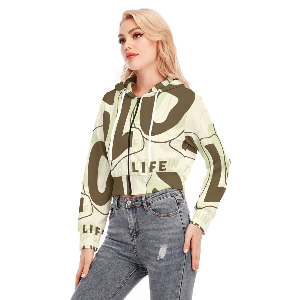 All-Over Print Women's Crop Top Hoodie With Zipper Closure