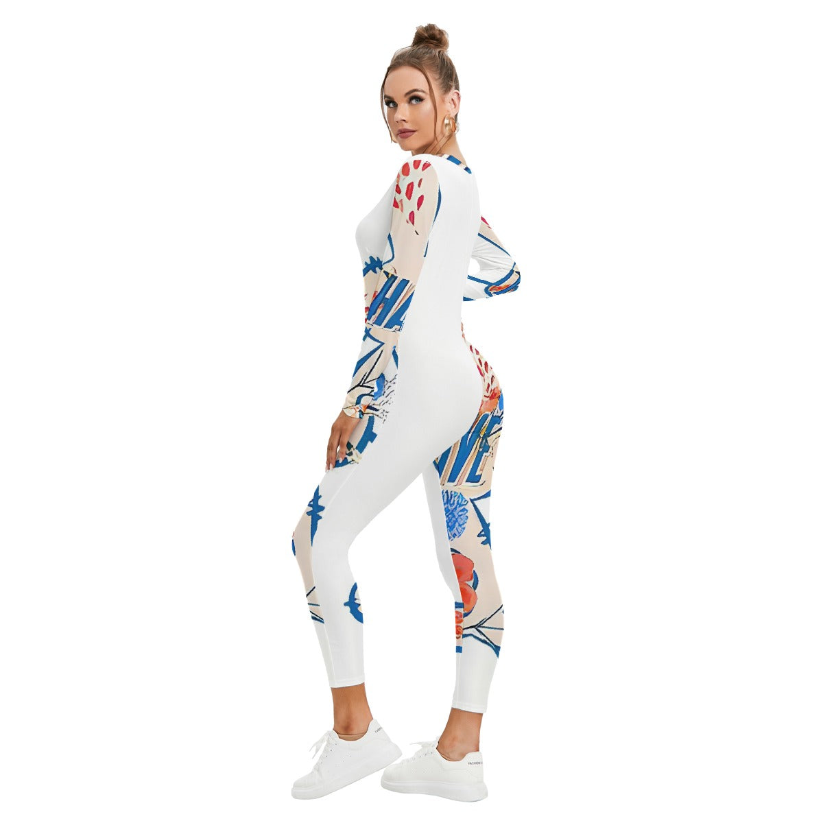 All-Over Print Women's Plunging Neck Jumpsuit