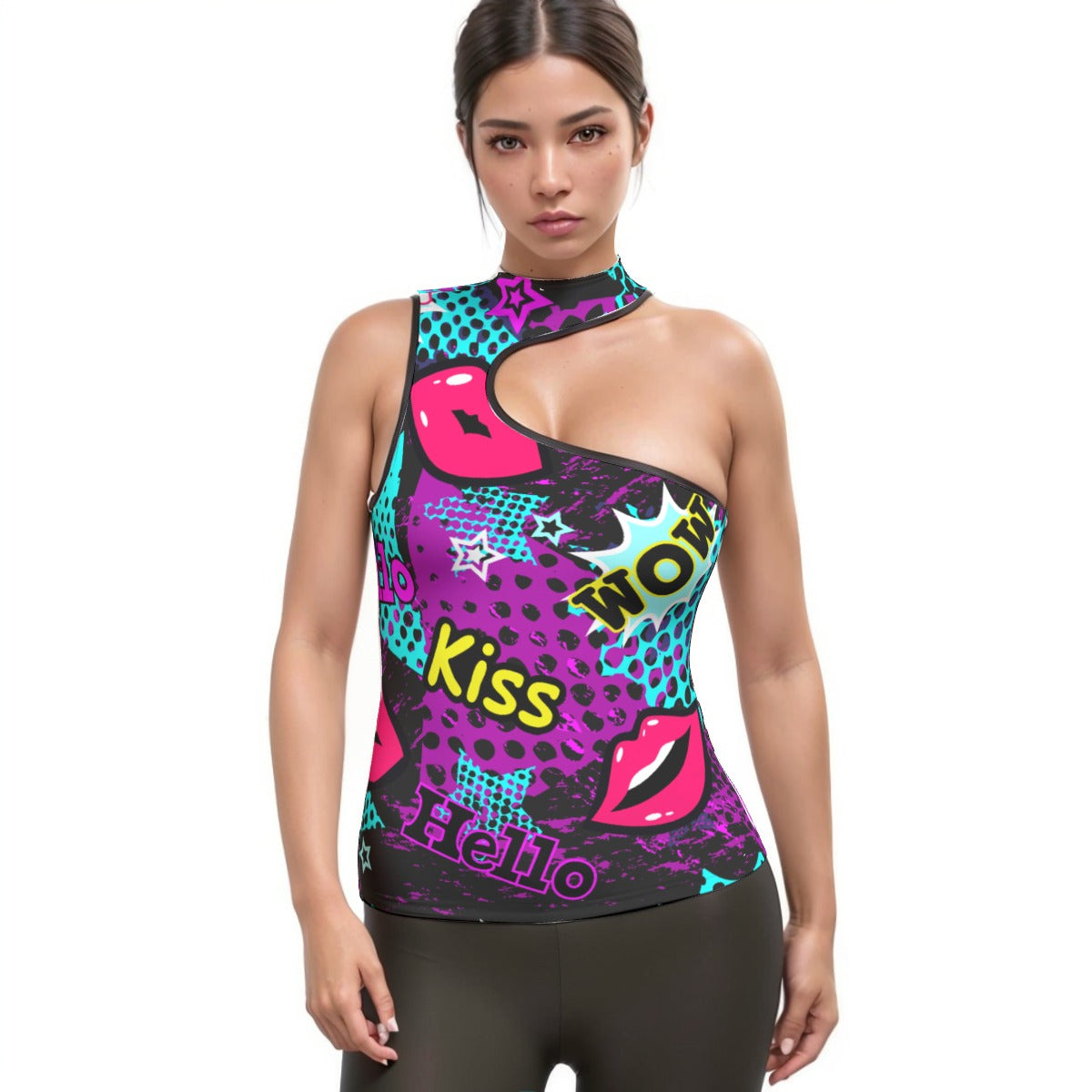 All-Over Print Women's Halter Sleeveless Asymmetrical Tank Top