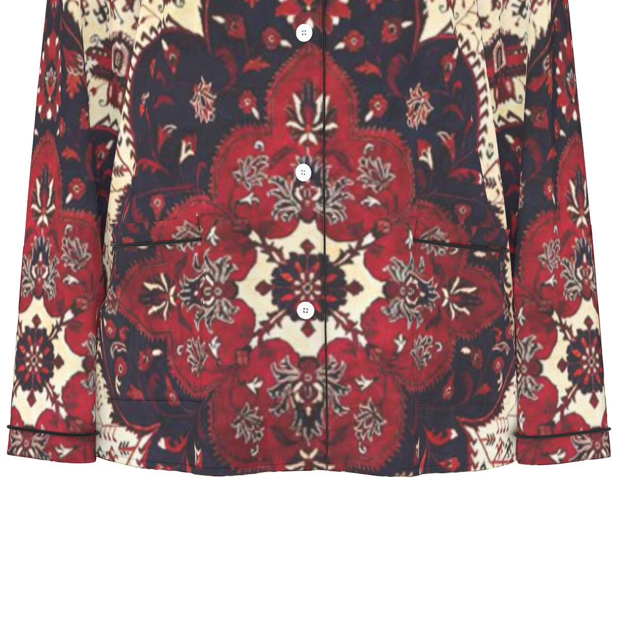 All-Over Print Women's Long Sleeve Pajama Set With Black Contrast Piping