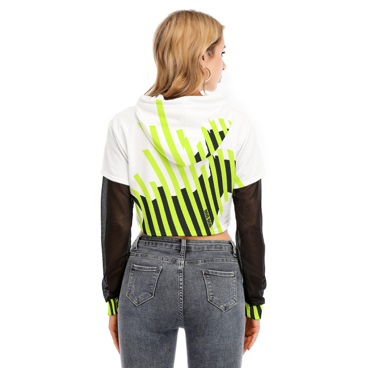 All-Over Print Women's Fake Two-piece Mesh Sleeve Cropped Hoodie