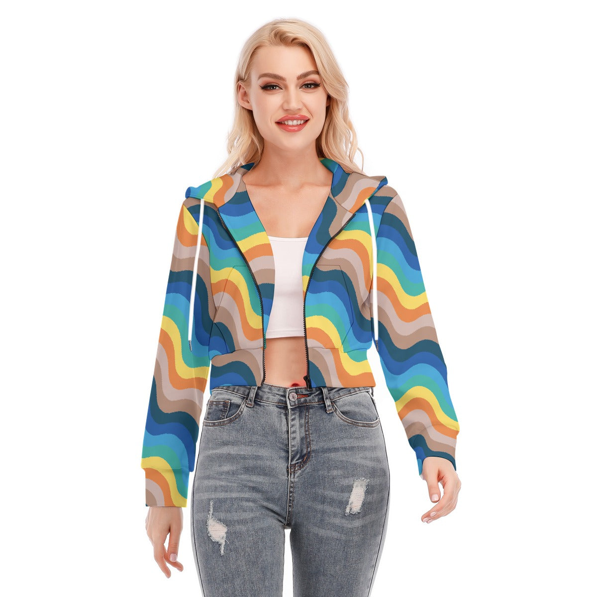 All-Over Print Women's Crop Top Hoodie With Zipper Closure