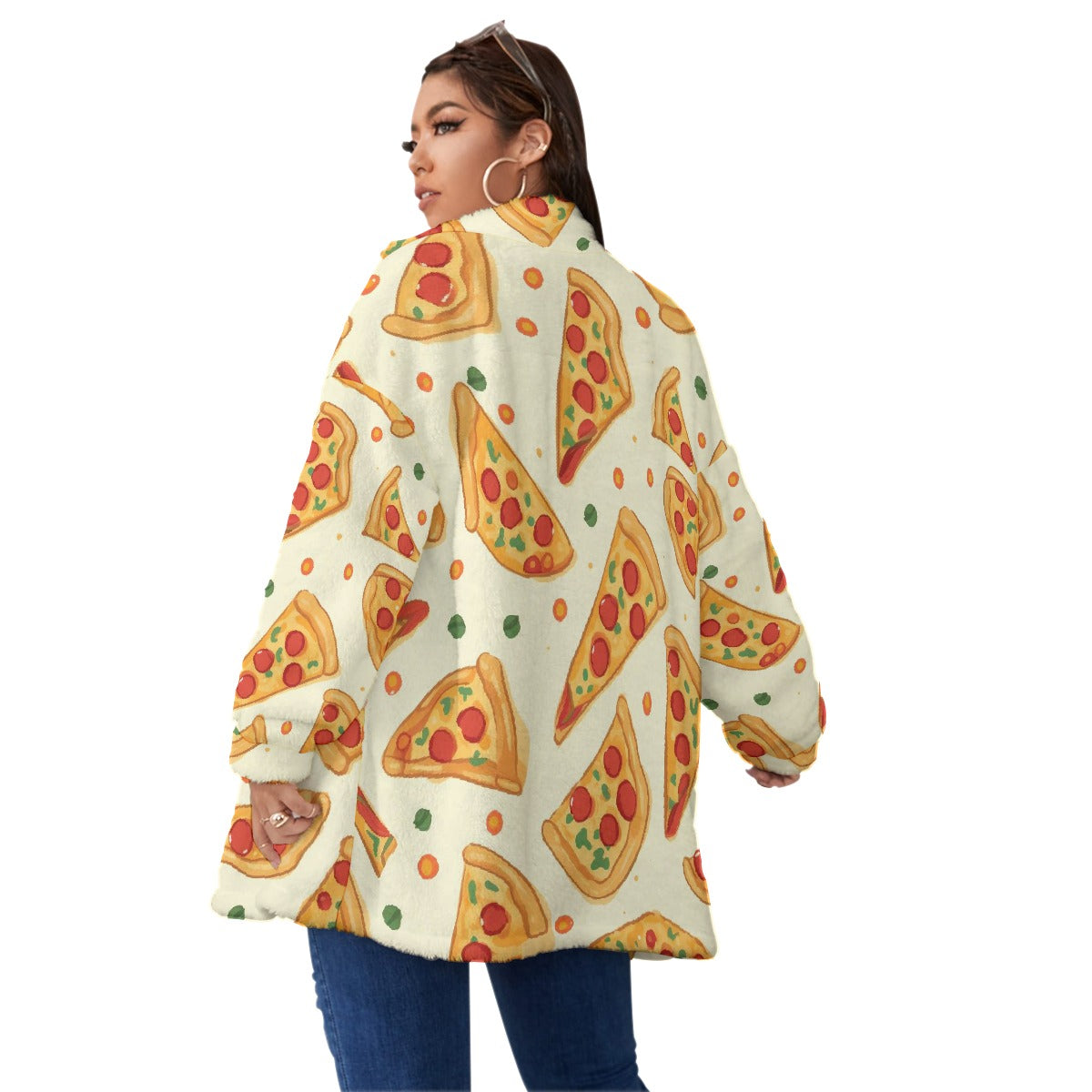 All-Over Print Unisex Borg Fleece Stand-up Collar Coat With Zipper Closure(Plus Size)