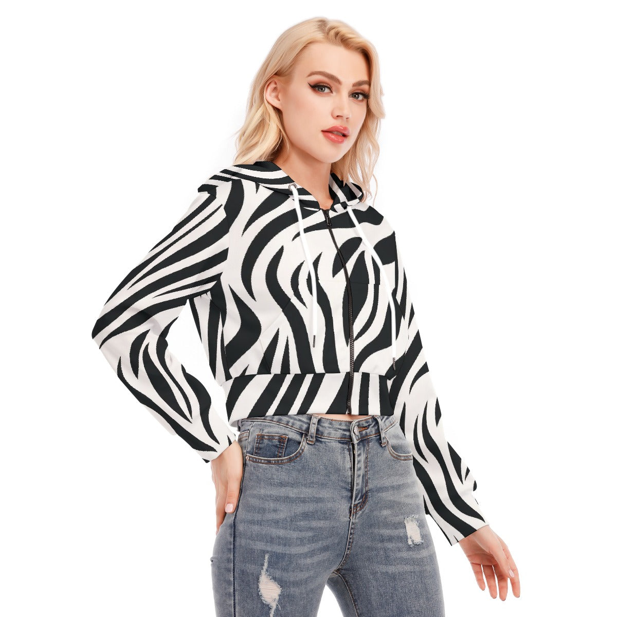 All-Over Print Women's Crop Top Hoodie With Zipper Closure