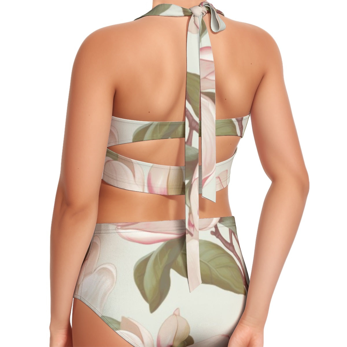 All-Over Print Women's Swimsuit Set With Halter