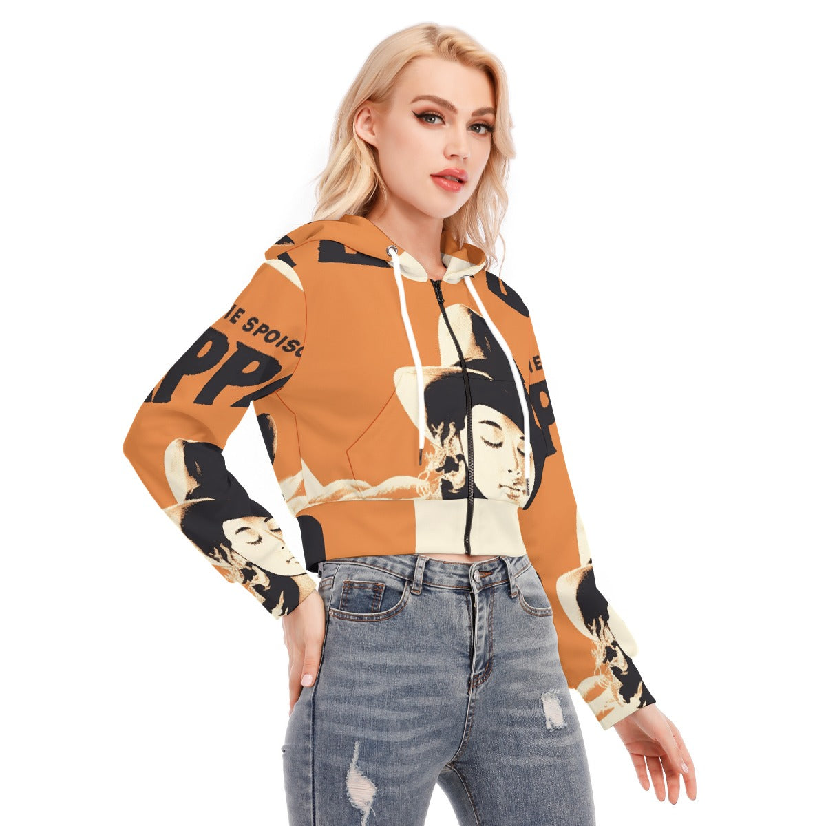 All-Over Print Women's Crop Top Hoodie With Zipper Closure