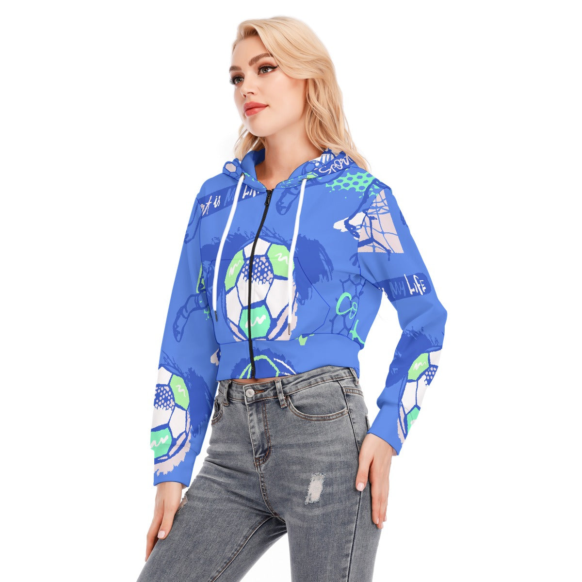 All-Over Print Women's Crop Top Hoodie With Zipper Closure