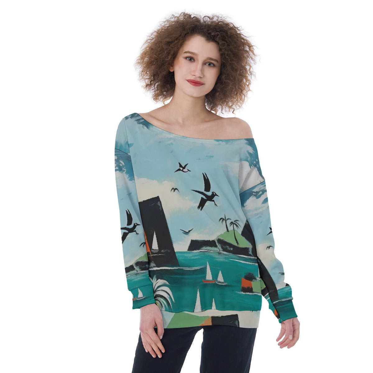All-Over Print Oversized Women's Off-Shoulder Sweatshirt