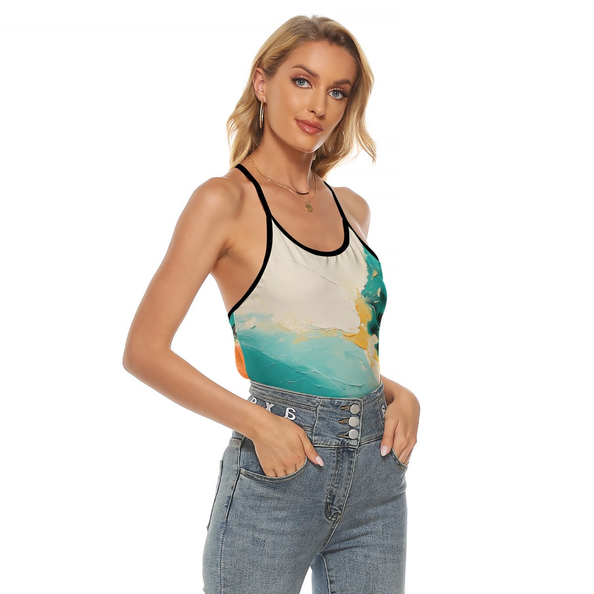 All-Over Print Women's Criss-Cross Open Back Tank Top