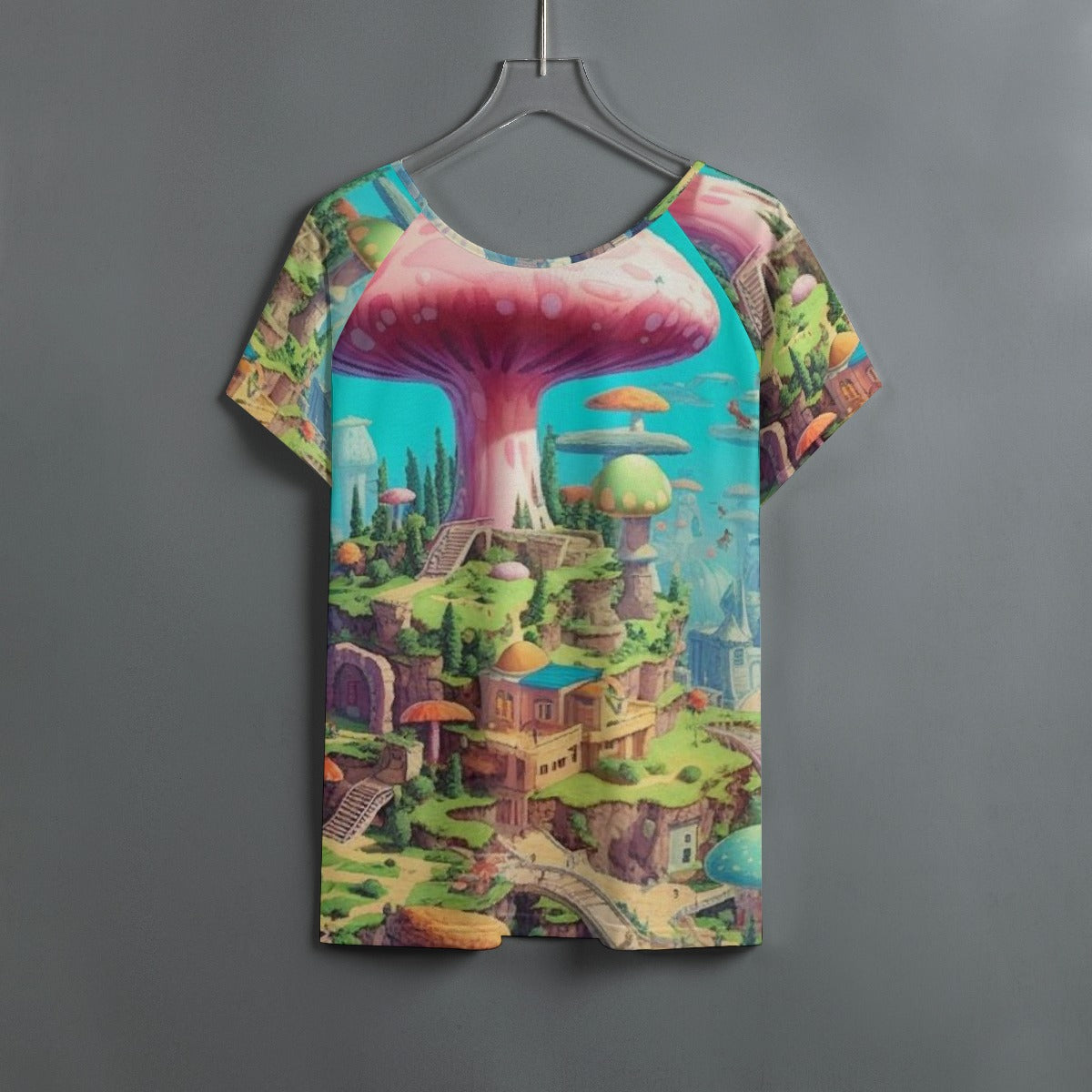 All-Over Print Women's Round Neck T-shirt With Raglan Sleeve