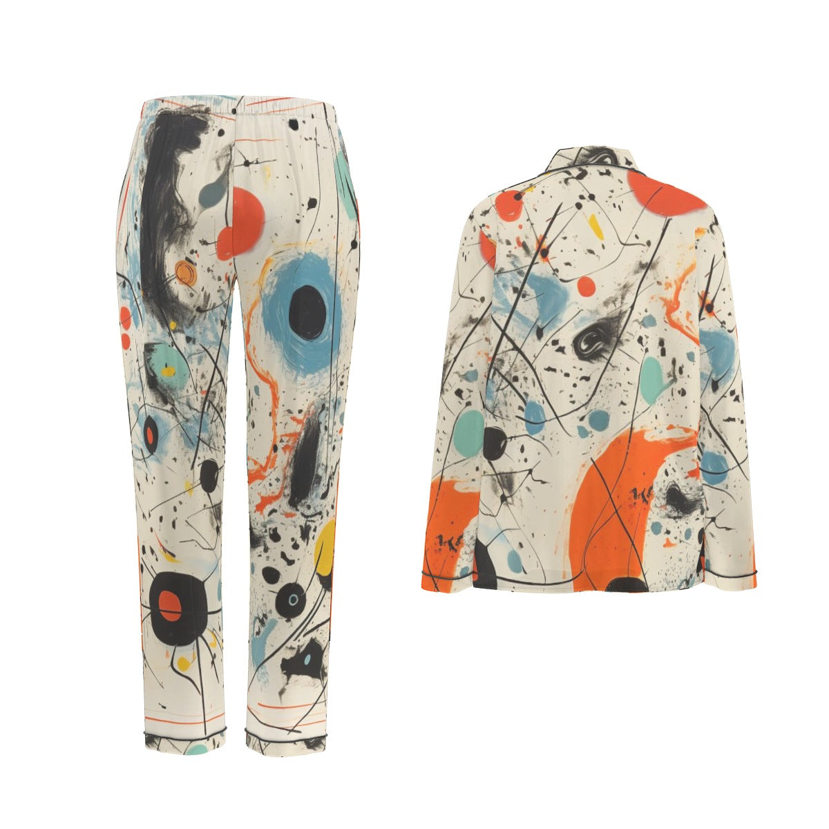 All-Over Print Women's Long Sleeve Pajama Set With Black Contrast Piping