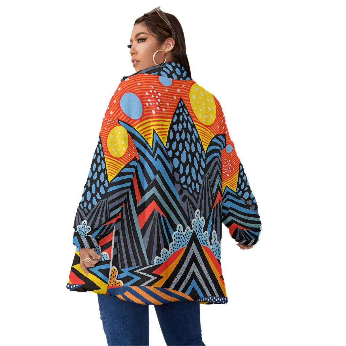 All-Over Print Unisex Borg Fleece Stand-up Collar Coat With Zipper Closure(Plus Size)