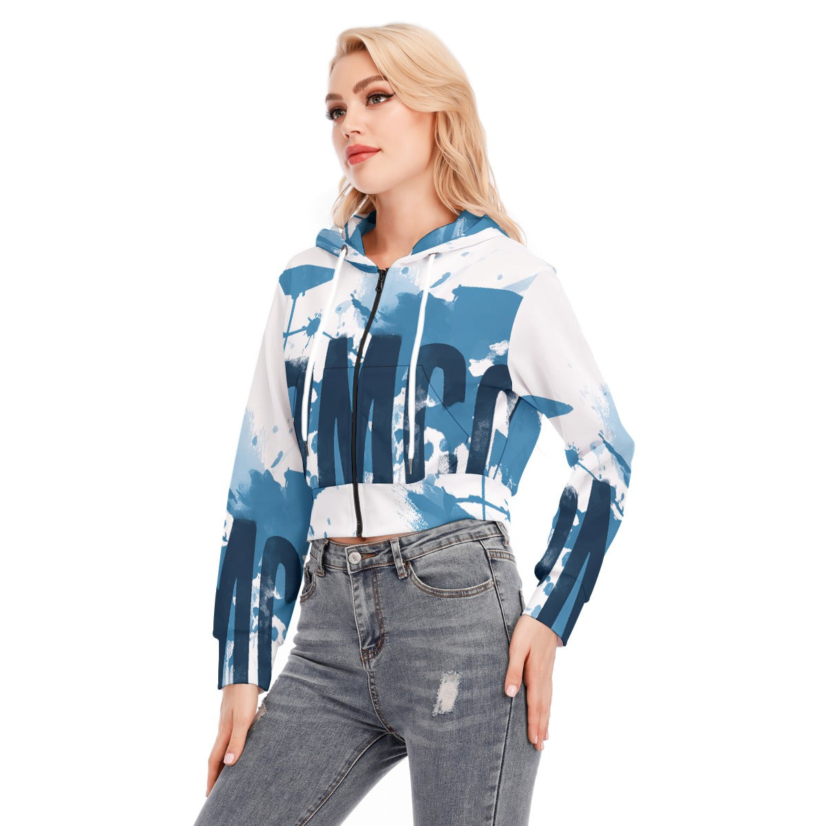 All-Over Print Women's Crop Top Hoodie With Zipper Closure