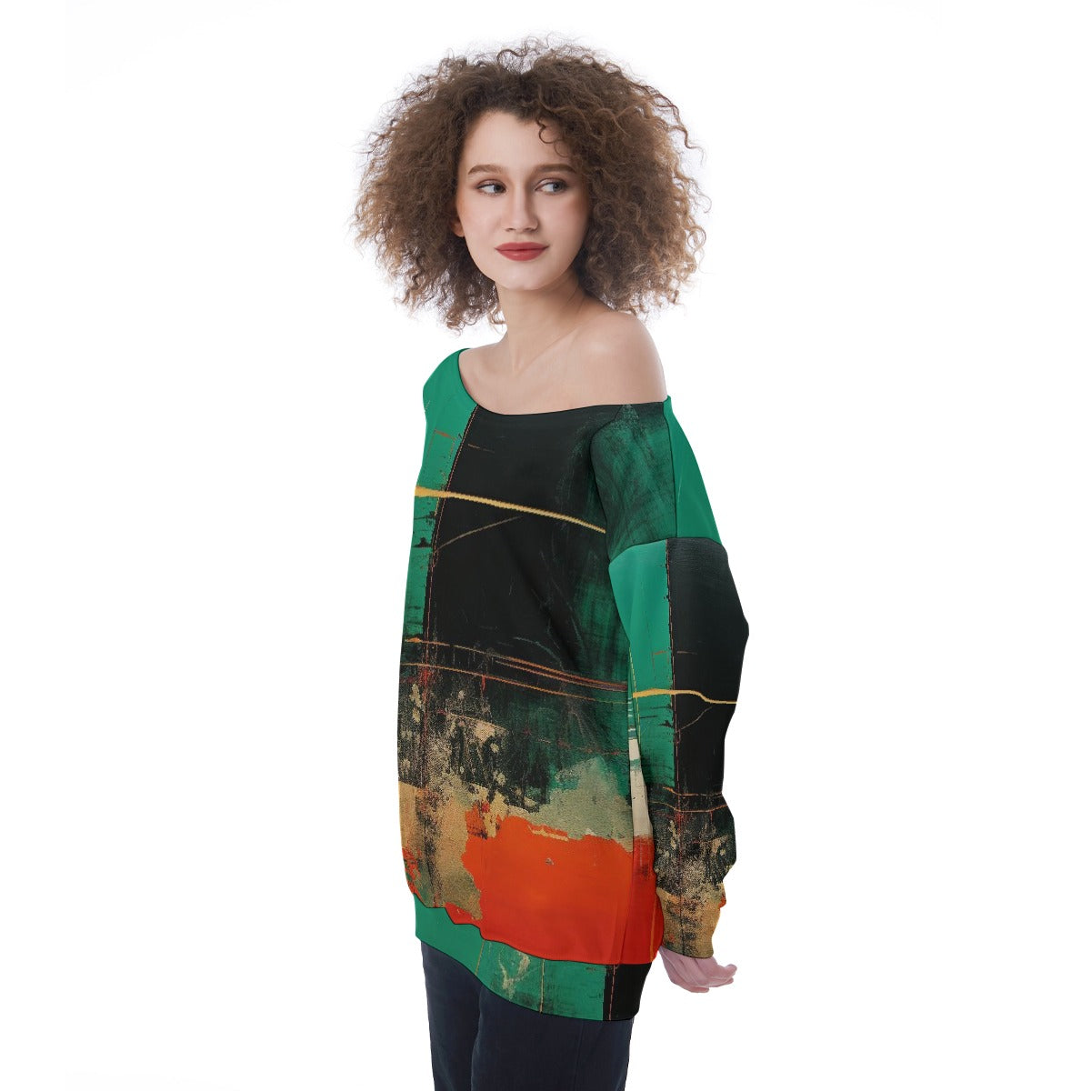 All-Over Print Oversized Women's Off-Shoulder Sweatshirt