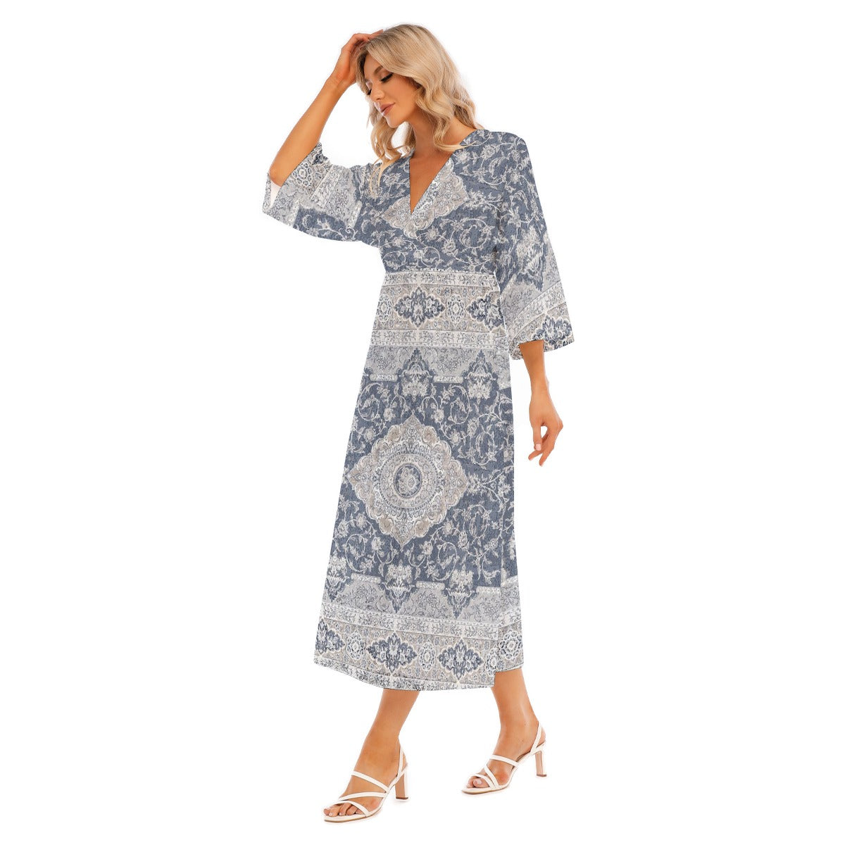 All-Over Print Women's Mid-Sleeve Long Dress