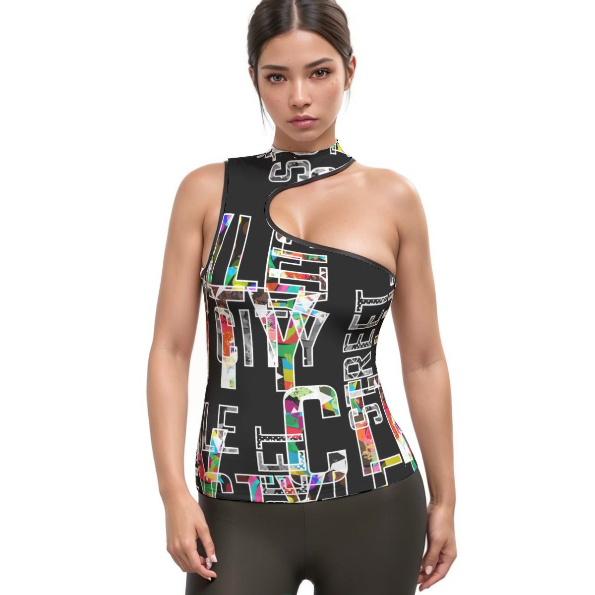 All-Over Print Women's Halter Sleeveless Asymmetrical Tank Top