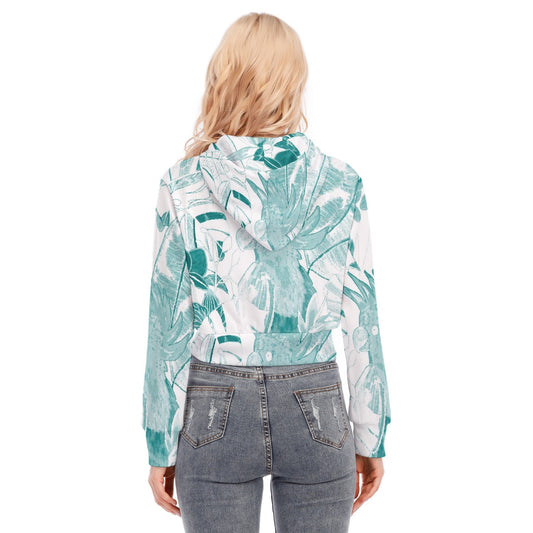 All-Over Print Women's Crop Top Hoodie With Zipper Closure