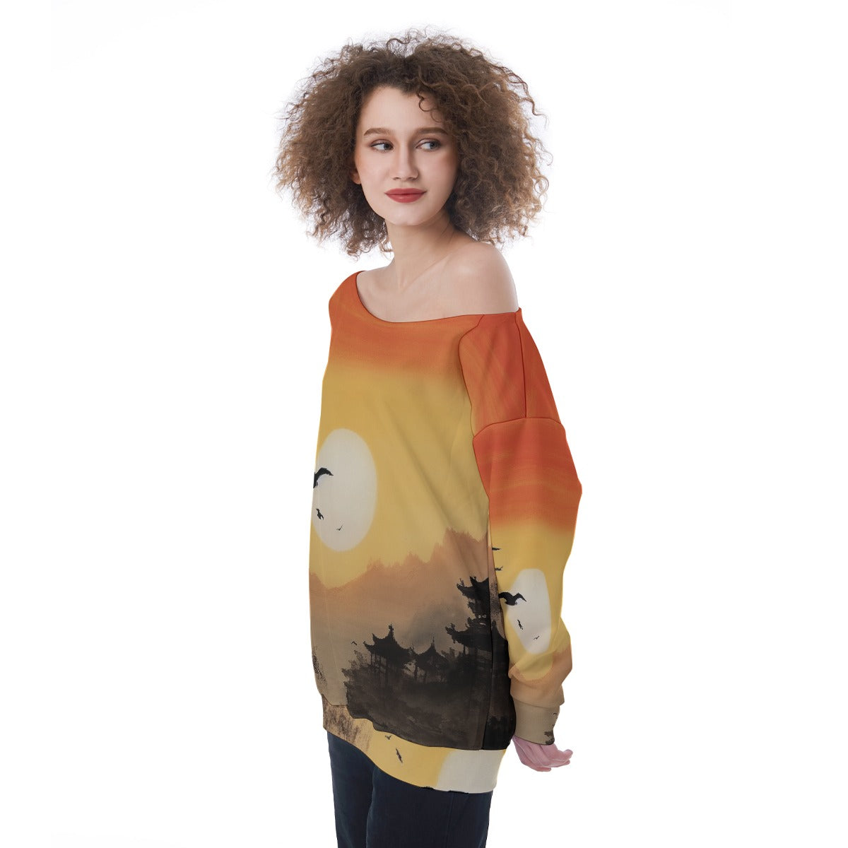 All-Over Print Oversized Women's Off-Shoulder Sweatshirt