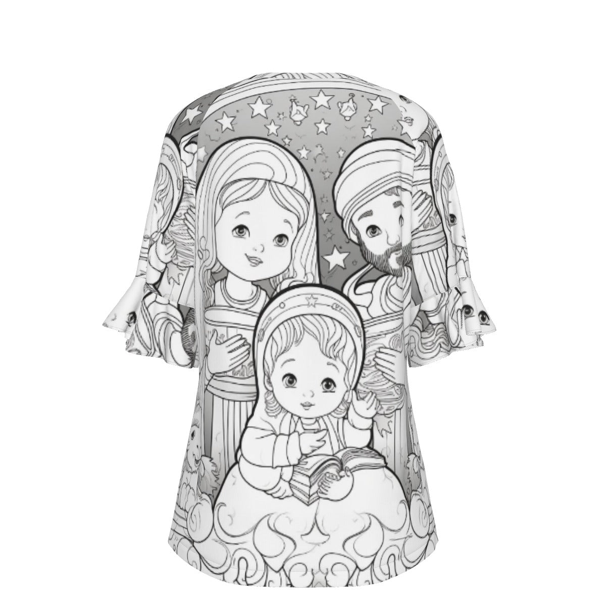 All-Over Print V-neck Women's T-shirt With Bell Sleeve